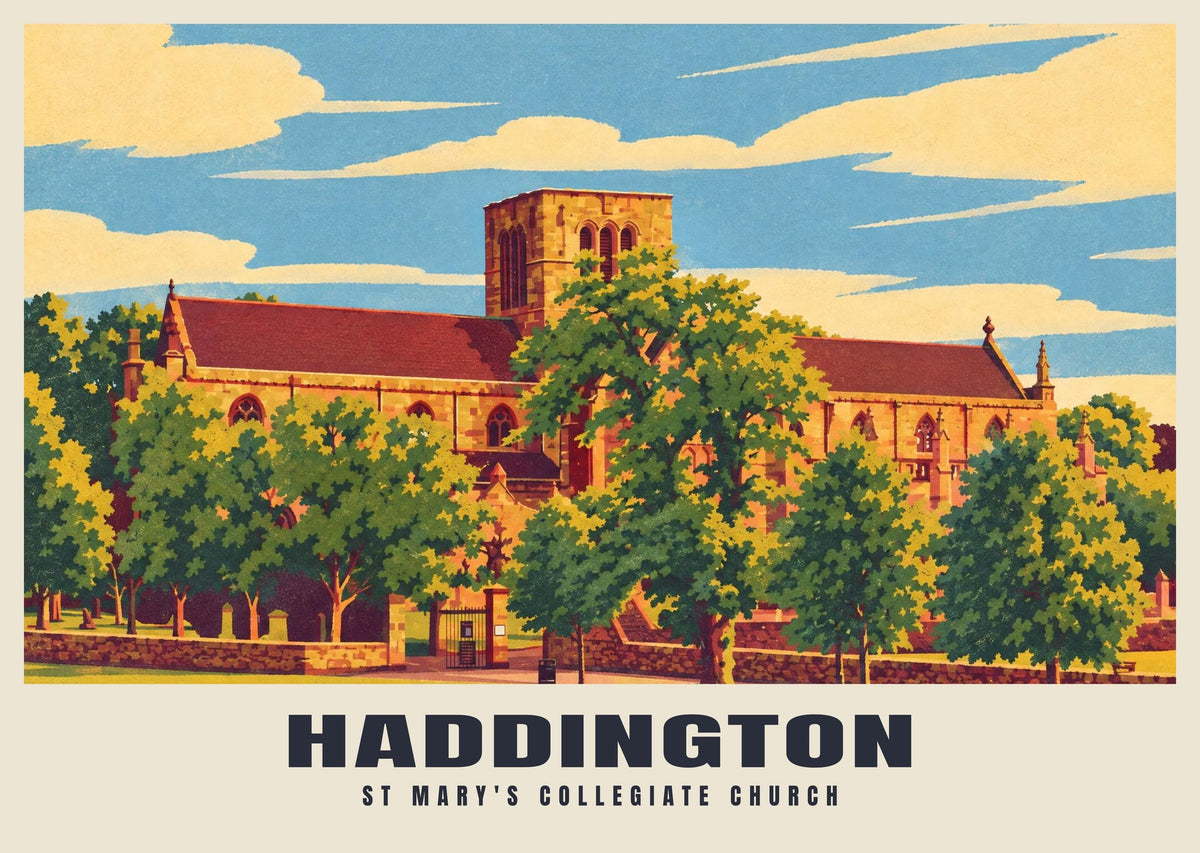 St Mary's Collegiate Church, Haddington poster, Retro Railway style