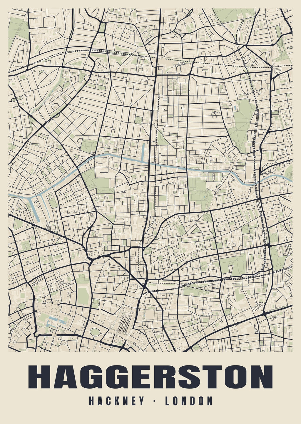 Heritage street map poster of Haggerston, Hackney, London