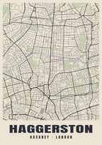 Heritage street map poster of Haggerston, Hackney, London