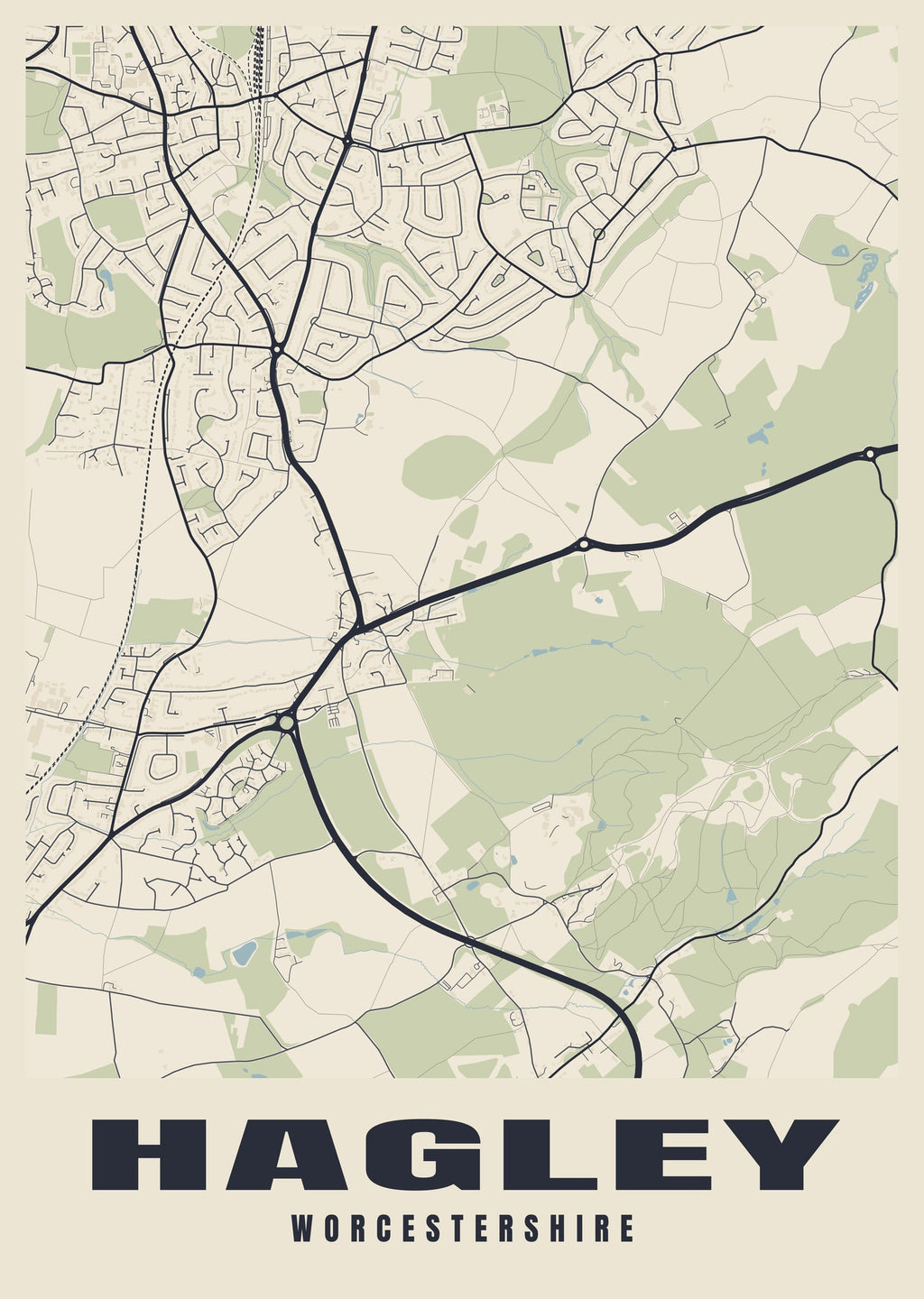 Street map poster of Hagley, Worcestershire
