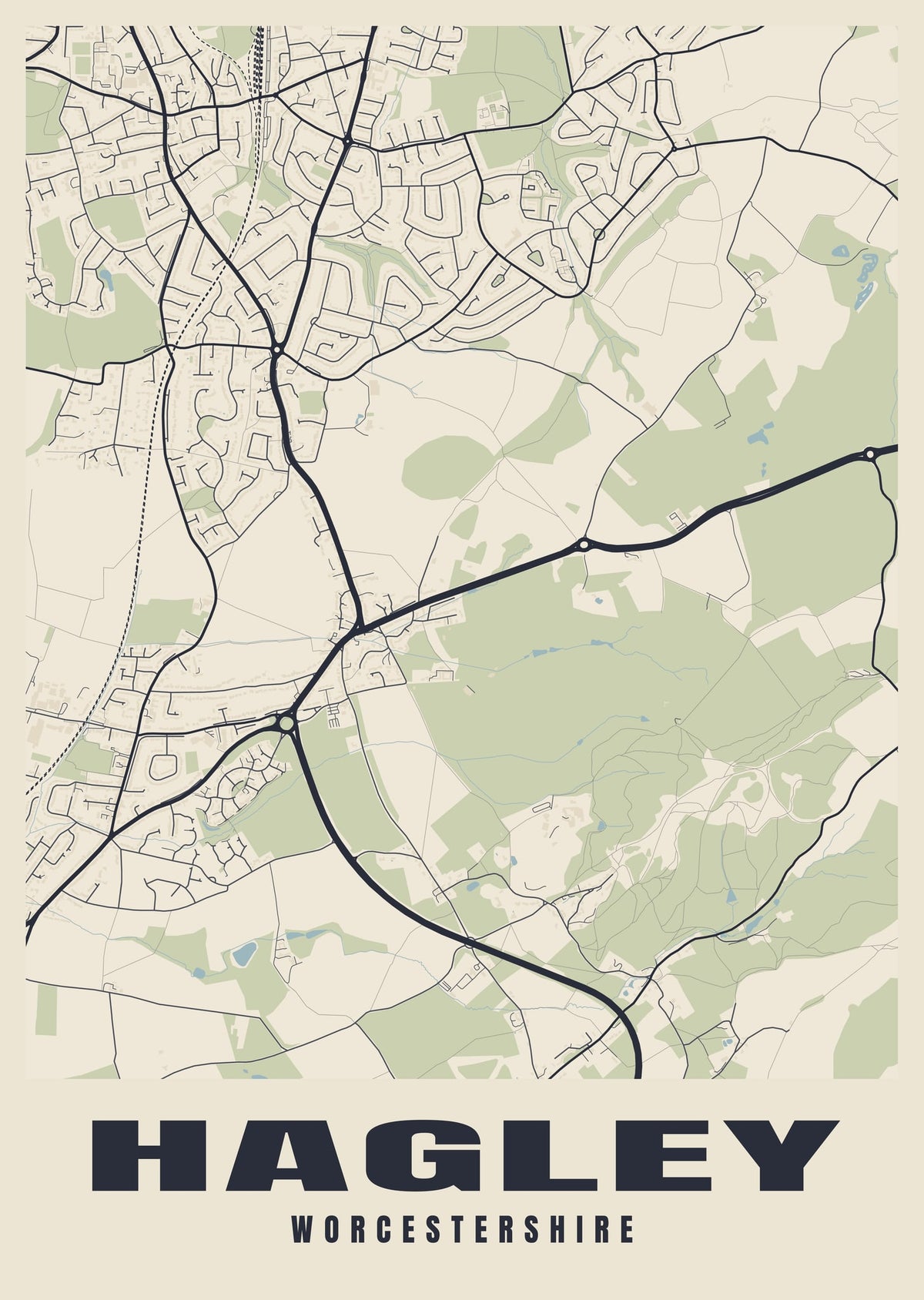 Street map poster of Hagley, Worcestershire