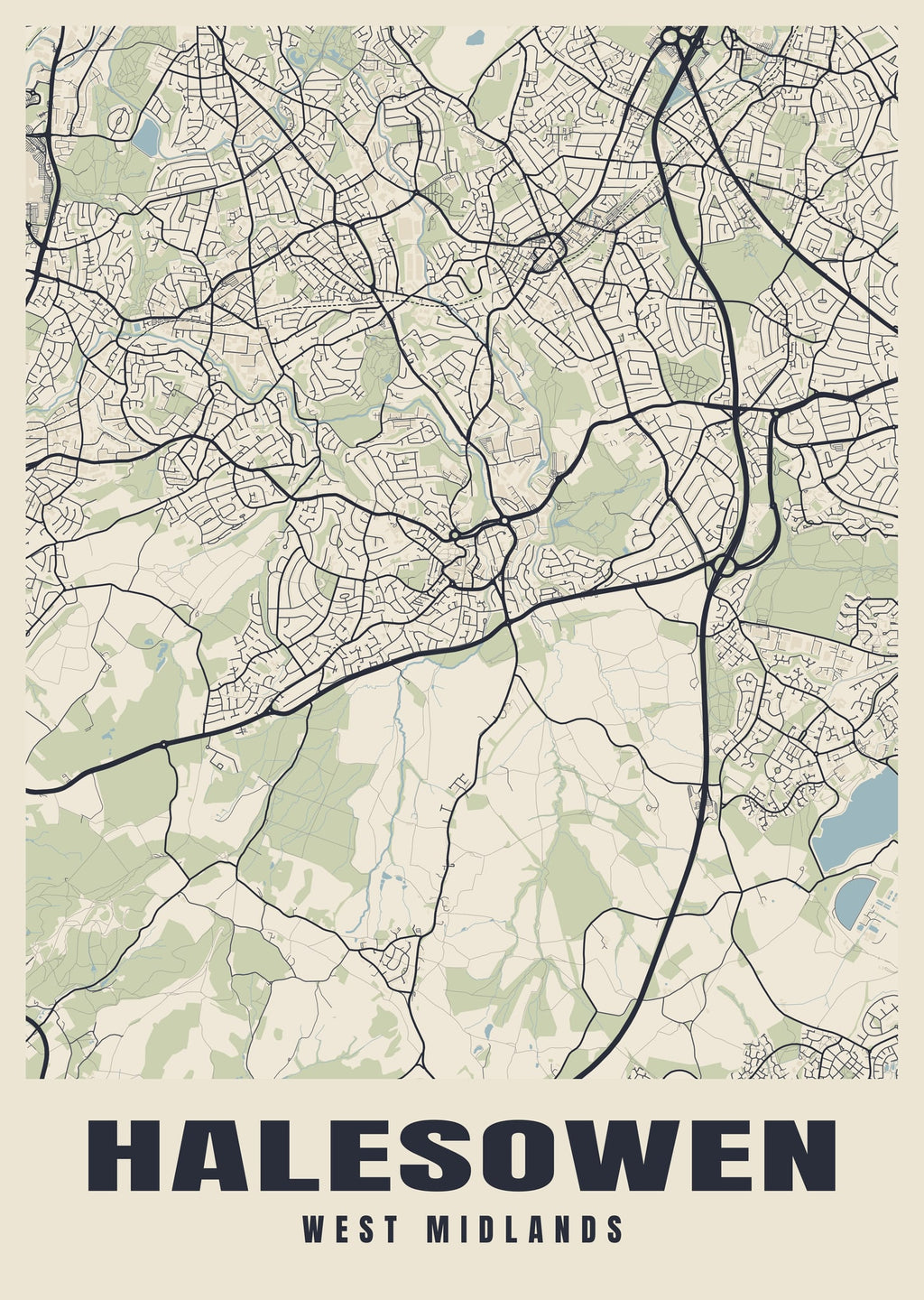 Street map poster of Halesowen, West Midlands