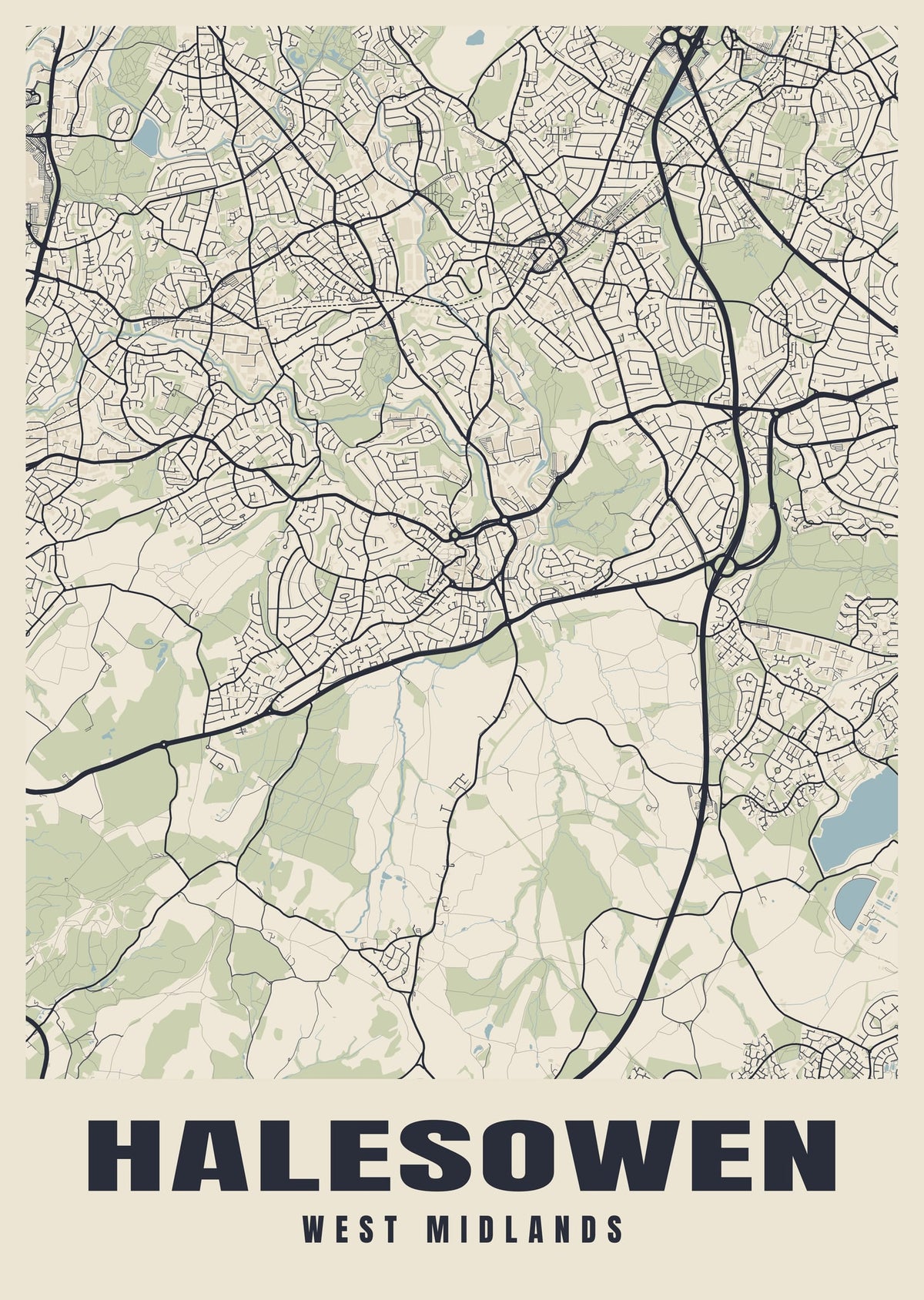 Street map poster of Halesowen, West Midlands