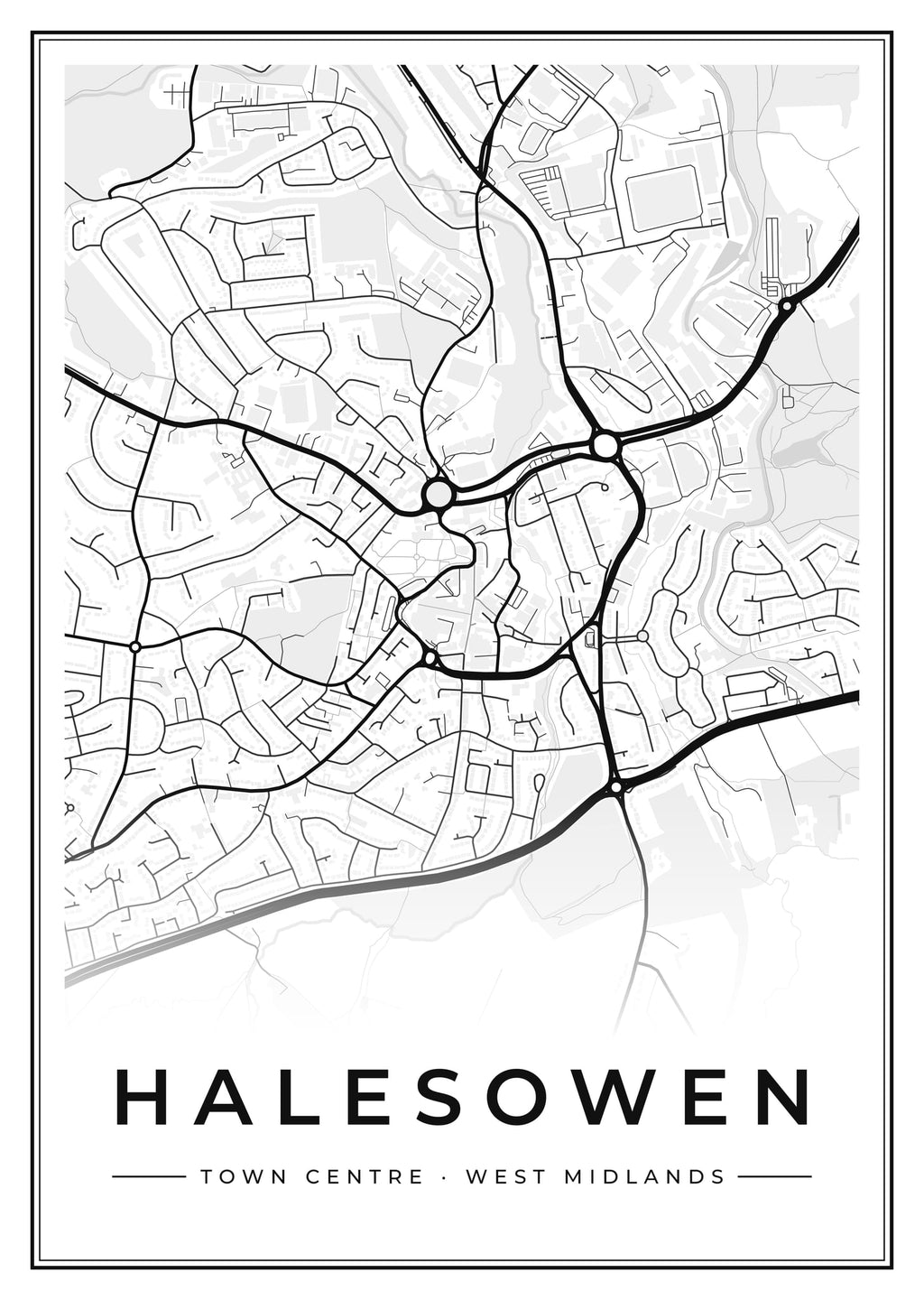 Street map poster of Halesowen town centre, West Midlands