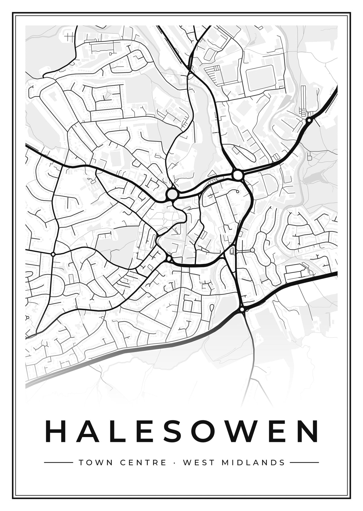 Street map poster of Halesowen town centre, West Midlands