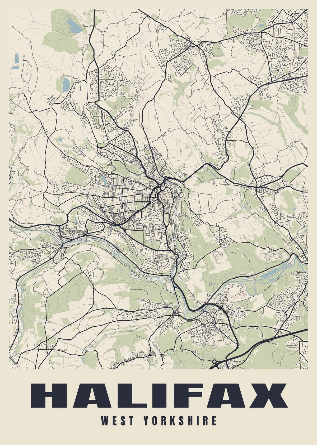 Street map poster of Halifax, West Yorkshire