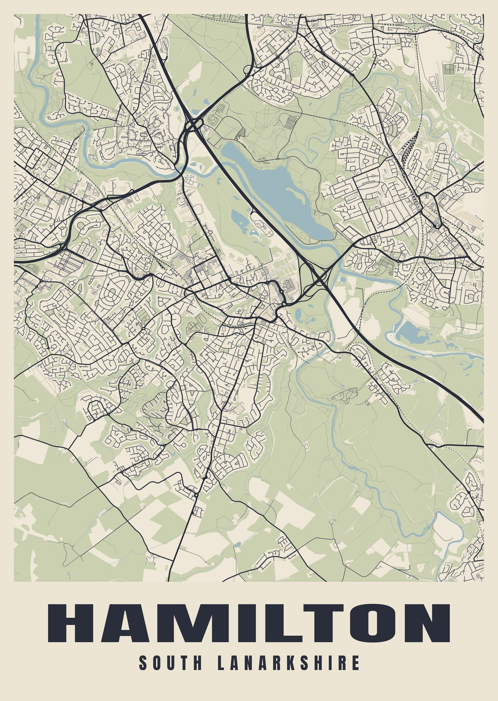 Street map poster of Hamilton, South Lanarkshire
