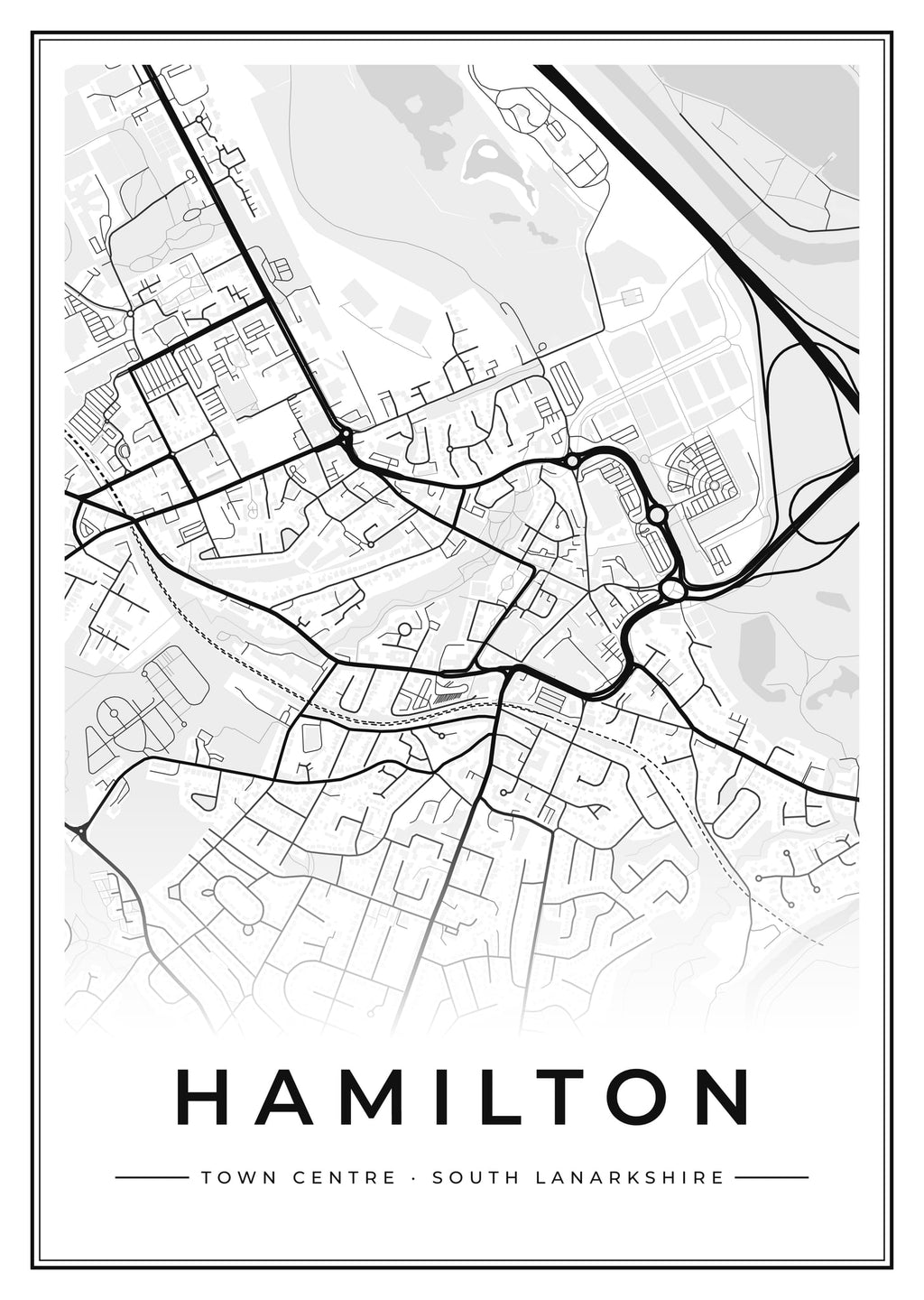 Street map poster of Hamilton town centre, South Lanarkshire