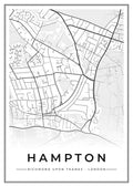 Street map poster of Hampton, Richmond upon Thames, London