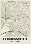 Heritage street map poster of Hanwell, Ealing, London
