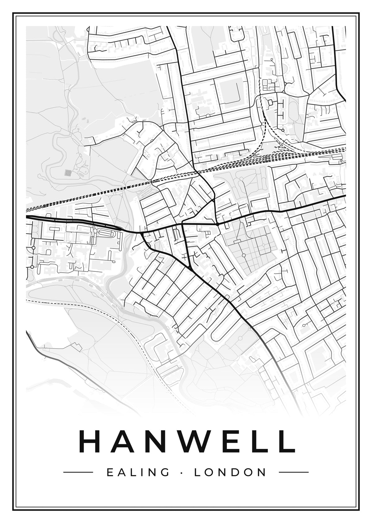 Street map poster of Hanwell, Ealing, London