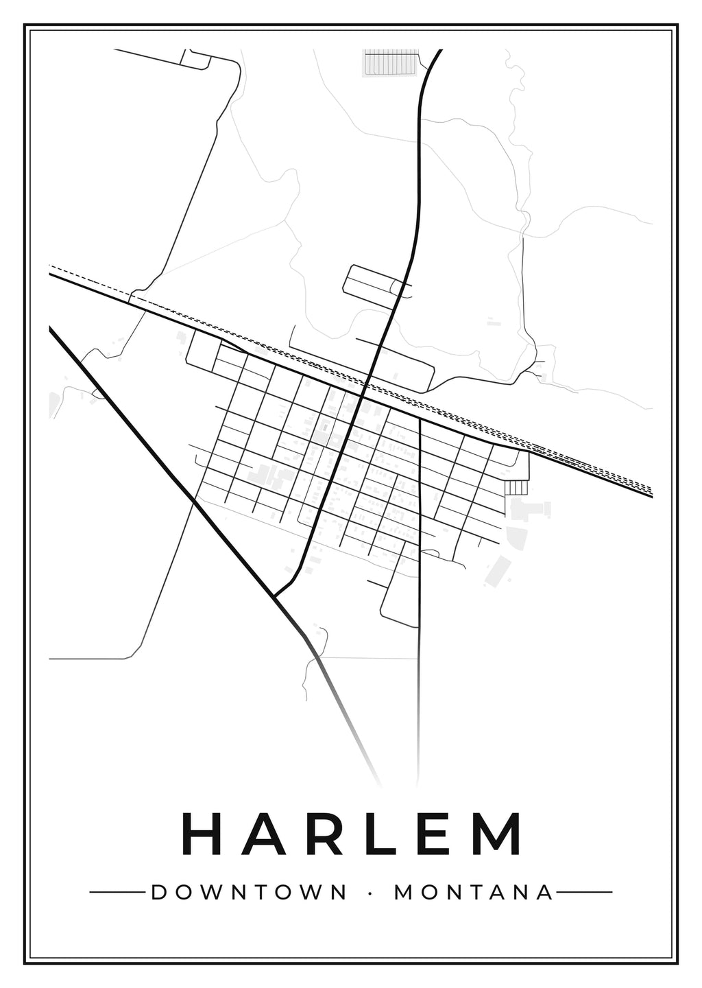 Street map poster of downtown Harlem, Montana