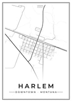 Street map poster of downtown Harlem, Montana