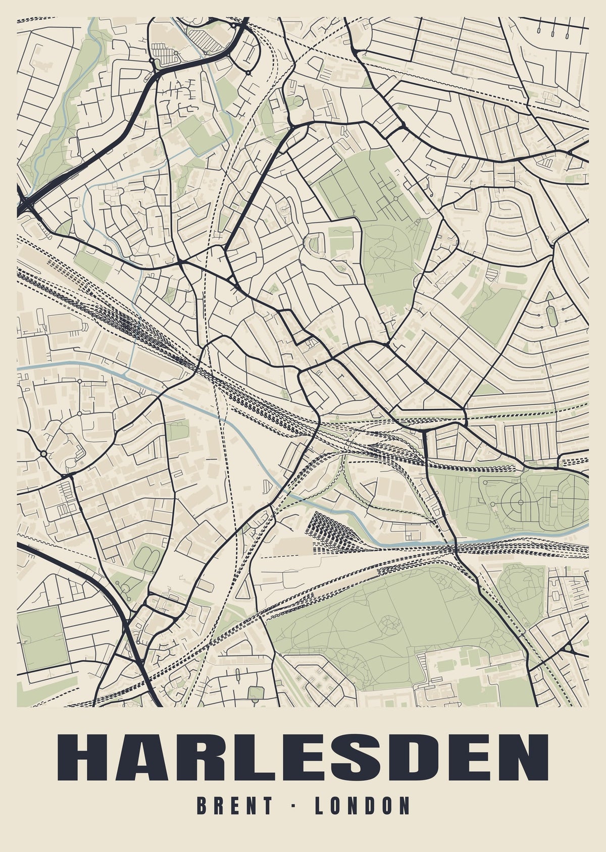 Heritage street map poster of Harlesden, Brent, London