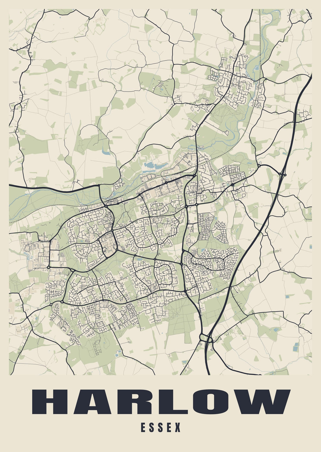 Street map poster of Harlow, Essex
