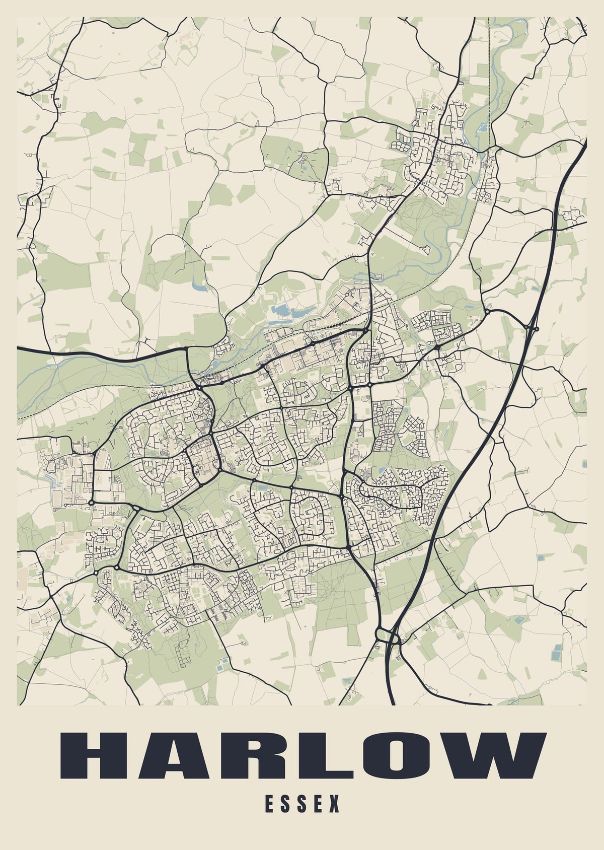 Street map poster of Harlow, Essex