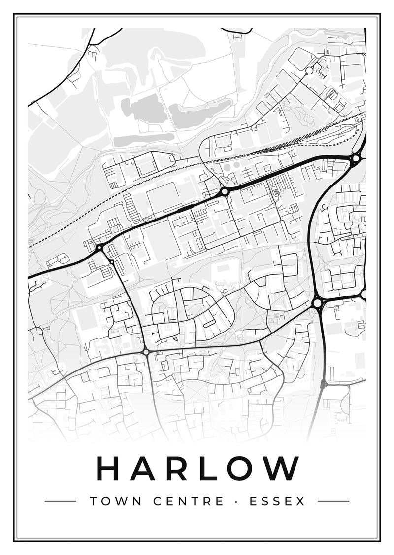 Harlow Town Centre Street Map Poster