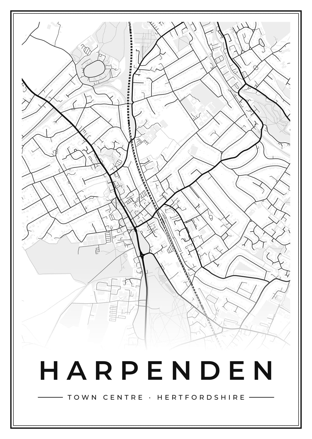 Street map poster of Harpenden town centre, Hertfordshire