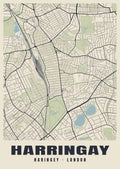 Heritage street map poster of Harringay, Haringey, London