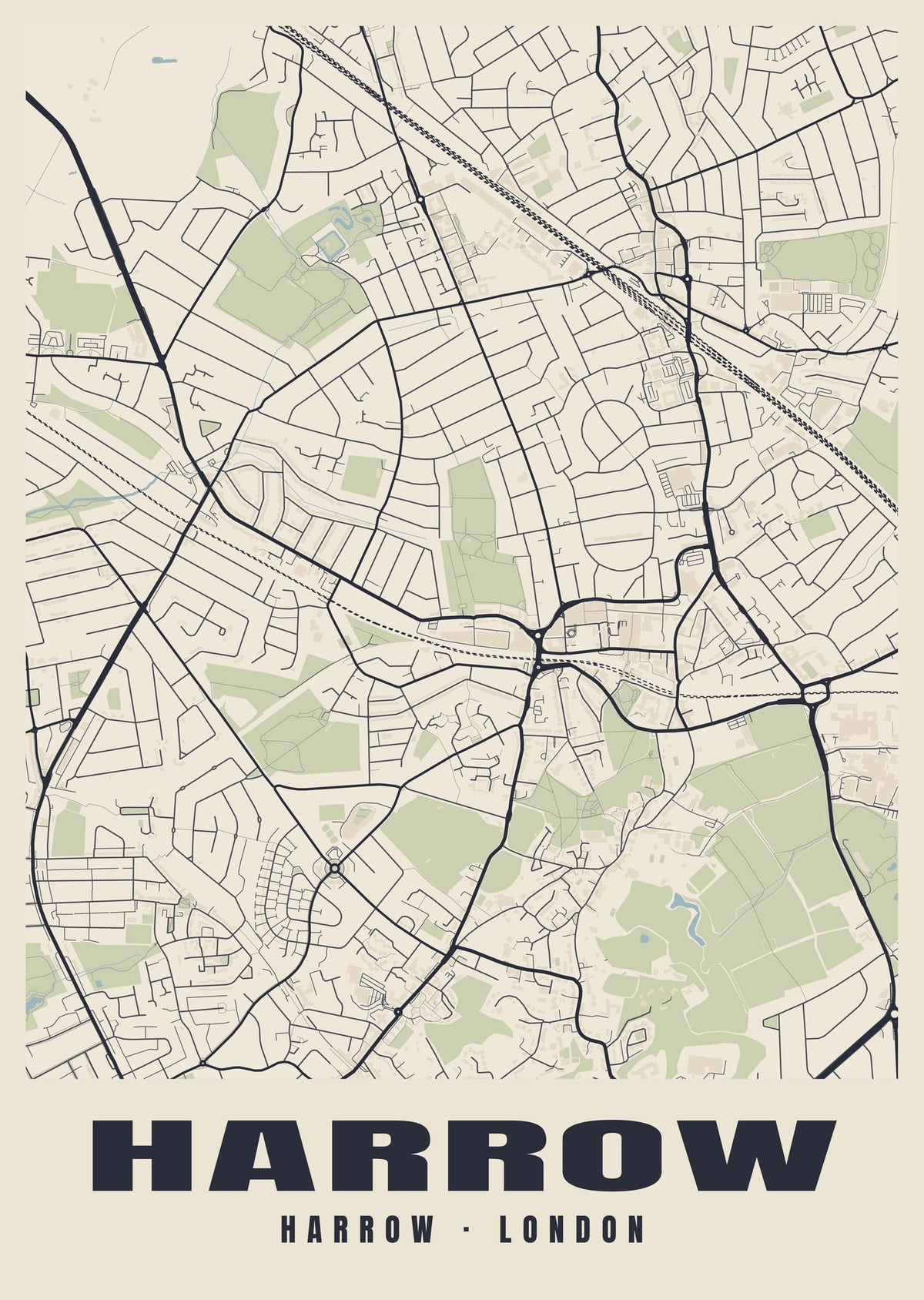 Heritage street map poster of Harrow, Harrow, London