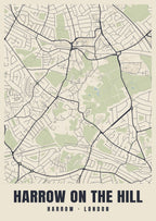 Heritage street map poster of Harrow on the Hill, Harrow, London