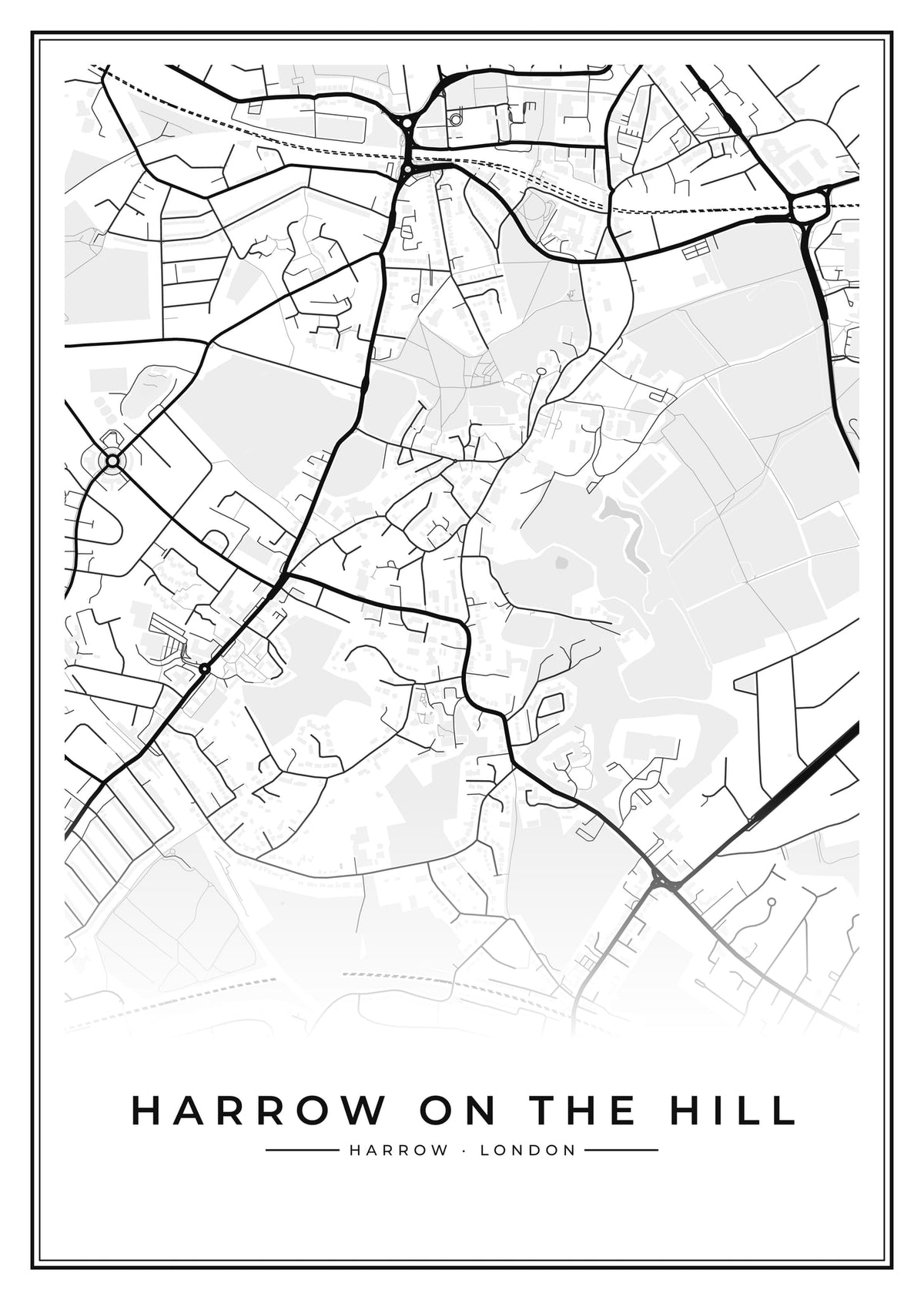 Street map poster of Harrow on the Hill, Harrow, London