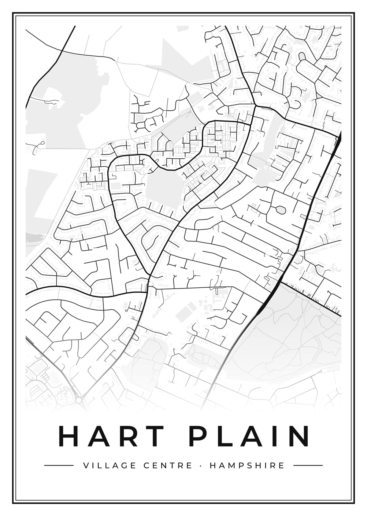 Street map poster of Hart Plain village centre, Hampshire