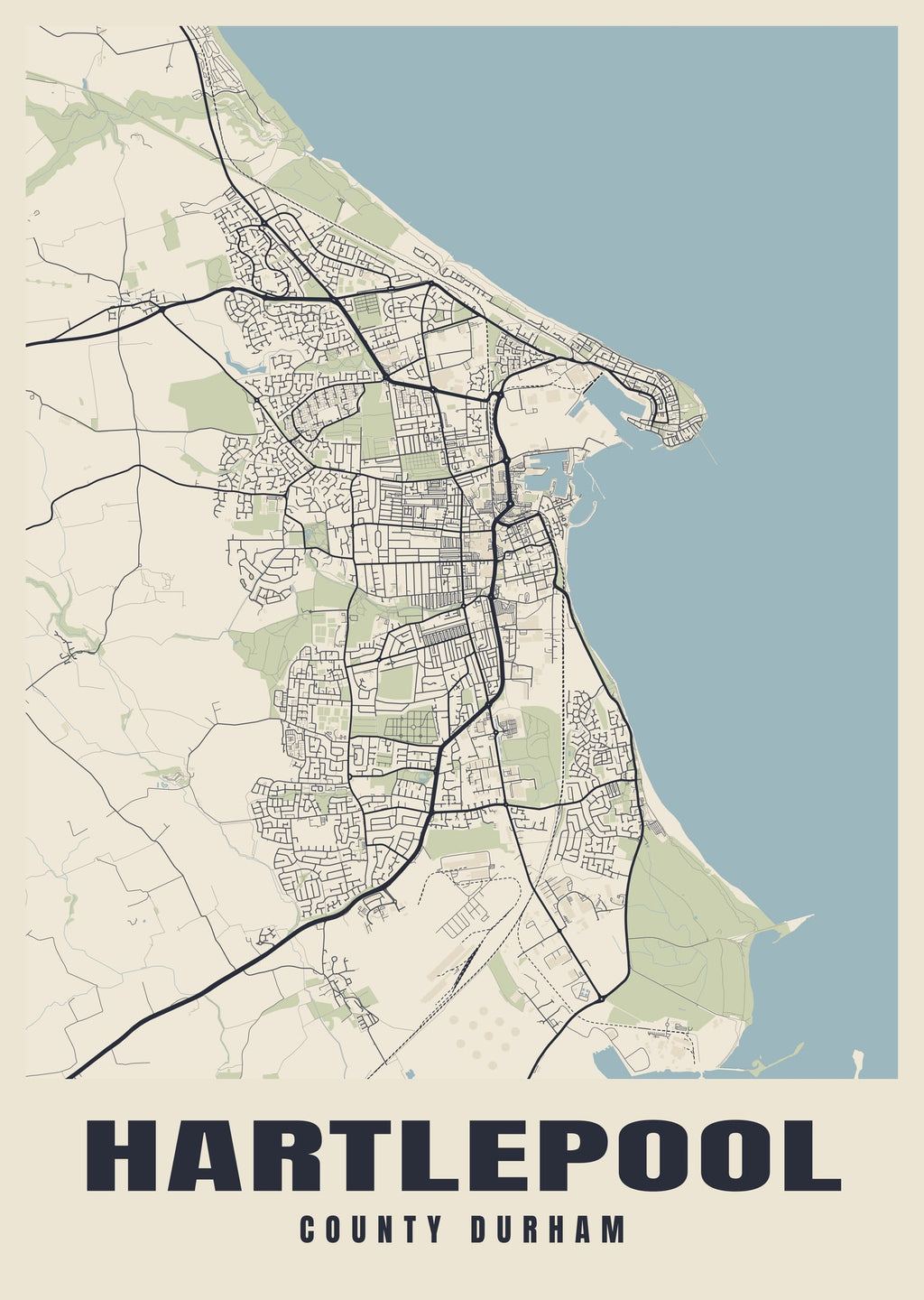 Street map poster of Hartlepool, County Durham
