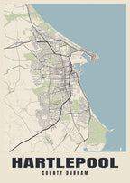 Street map poster of Hartlepool, County Durham
