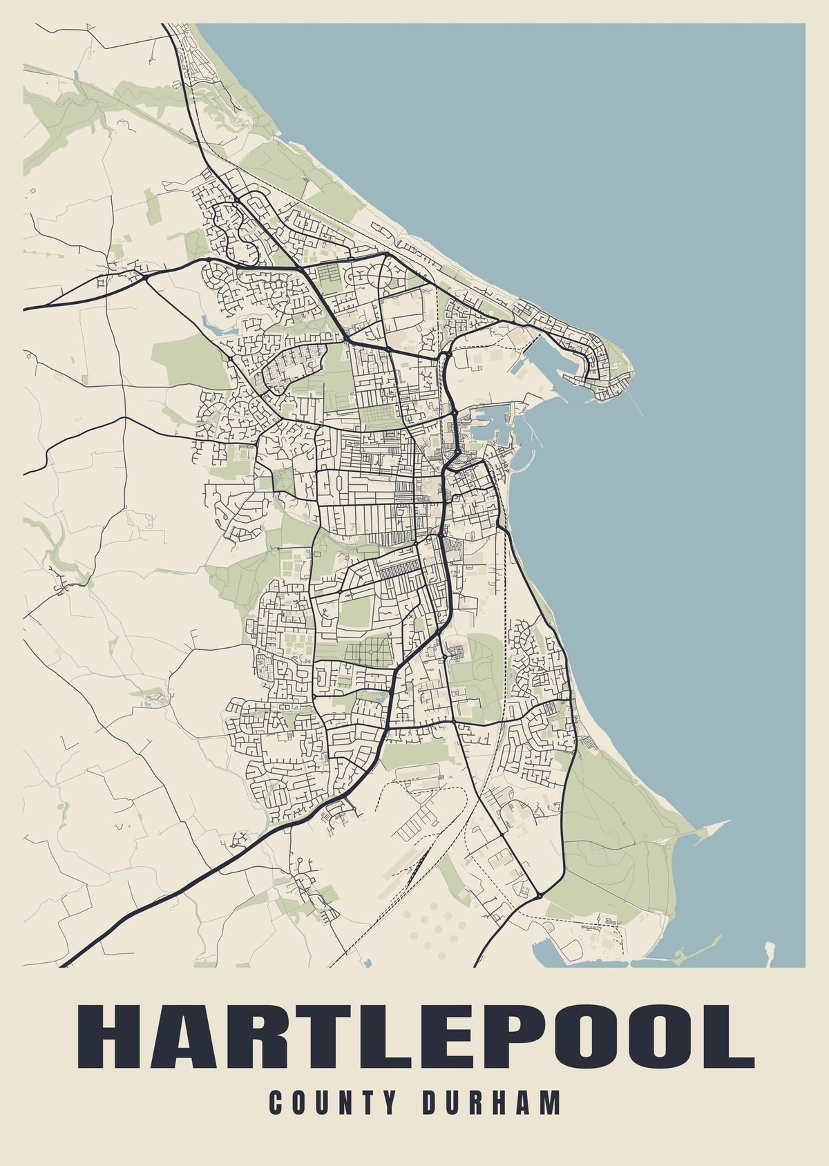 Street map poster of Hartlepool, County Durham