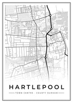 Street map poster of Hartlepool town centre, County Durham