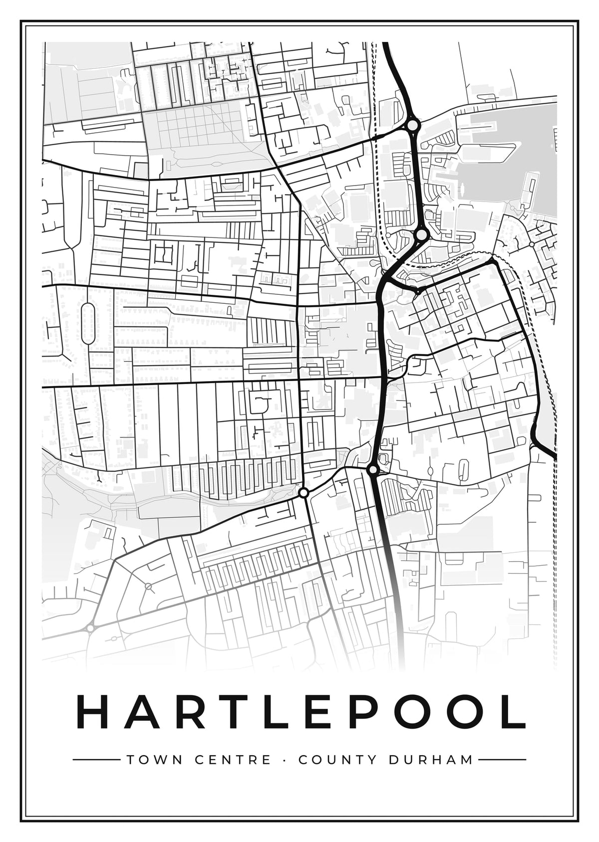 Street map poster of Hartlepool town centre, County Durham