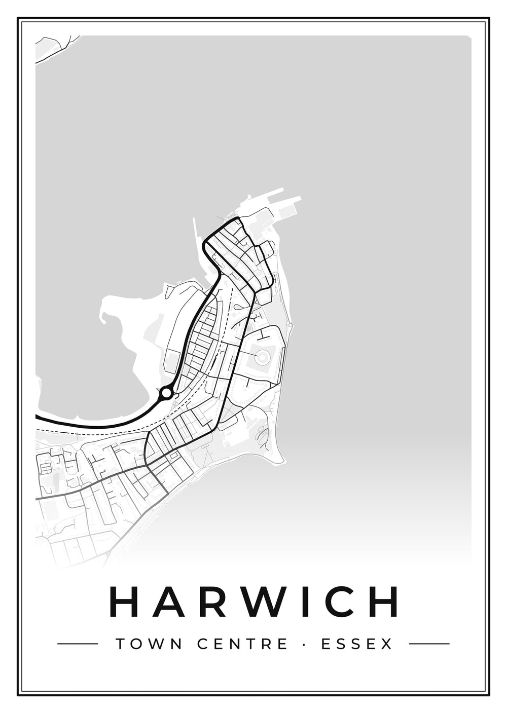 Harwich Town Centre Street Map Poster