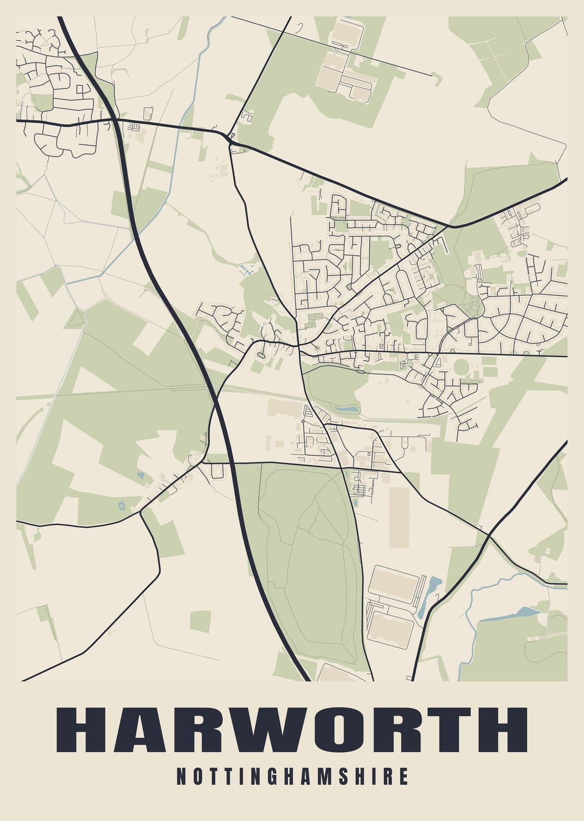 Street map poster of Harworth, Nottinghamshire