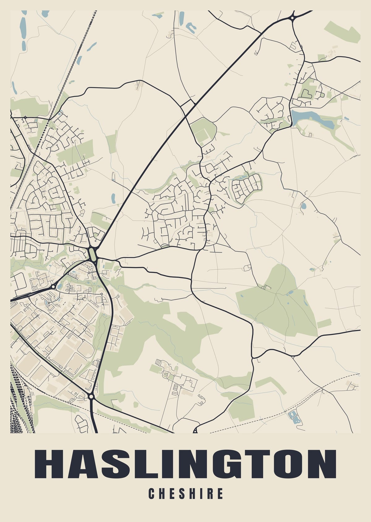 Street map poster of Haslington, Cheshire