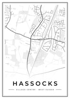 Street map poster of Hassocks village centre, West Sussex