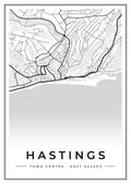 Street map poster of Hastings town centre, East Sussex