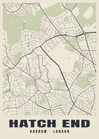 Heritage street map poster of Hatch End, Harrow, London