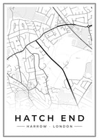 Street map poster of Hatch End, Harrow, London