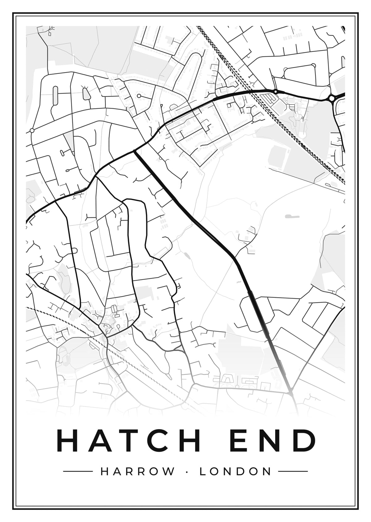 Street map poster of Hatch End, Harrow, London