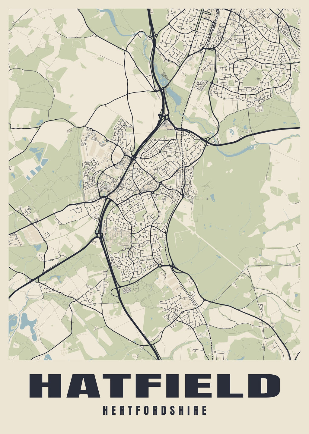 Street map poster of Hatfield, Hertfordshire