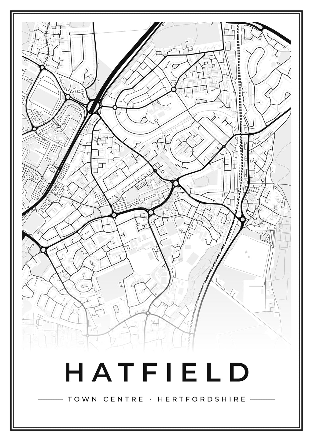 Street map poster of Hatfield town centre, Hertfordshire
