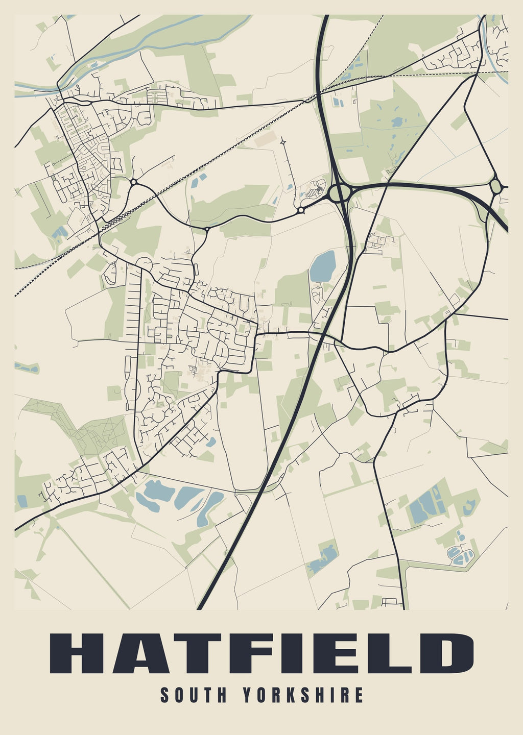 Street map poster of Hatfield, South Yorkshire
