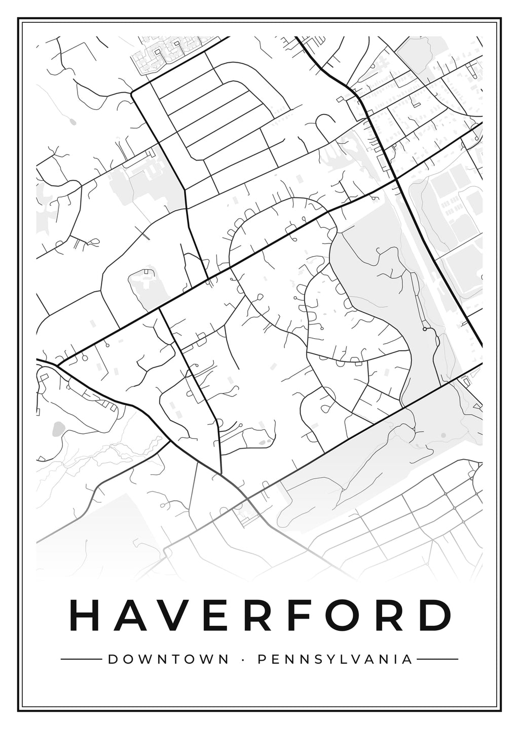 Street map poster of downtown Haverford, Pennsylvania