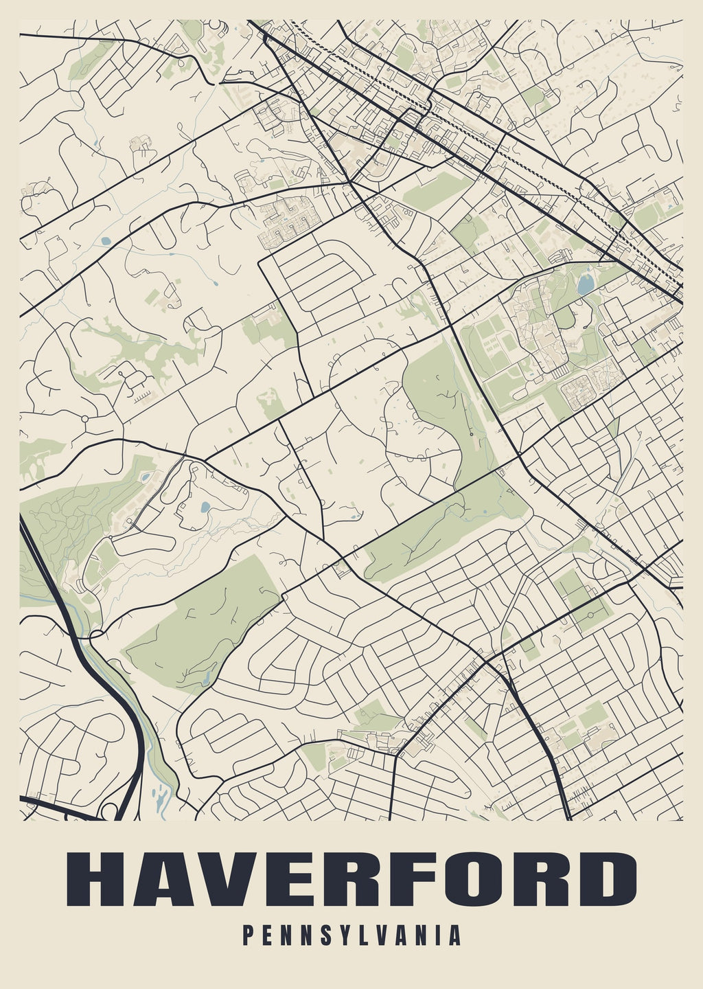 Street map poster of Haverford, Pennsylvania