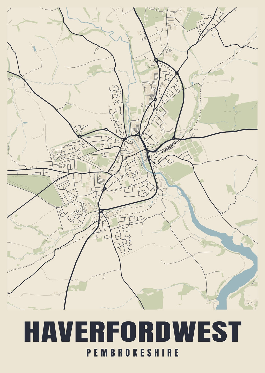 Street map poster of Haverfordwest, Pembrokeshire