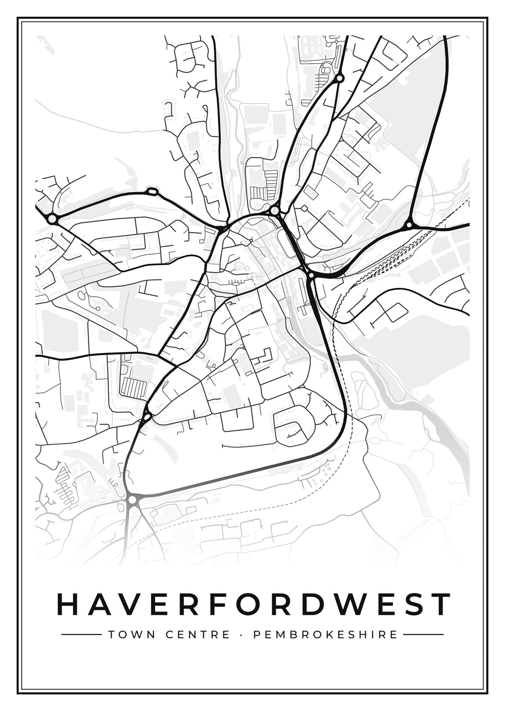Street map poster of Haverfordwest town centre, Pembrokeshire