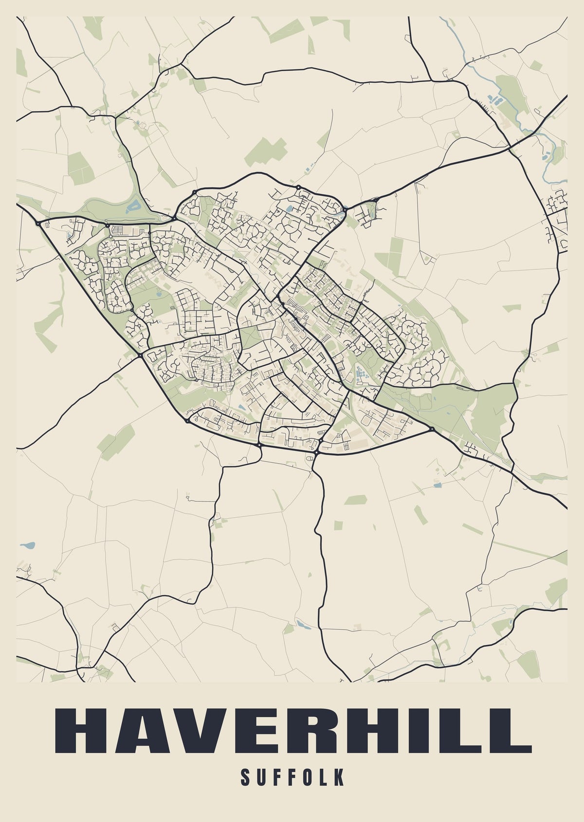 Street map poster of Haverhill, Suffolk