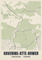Heritage street map poster of Havering-atte-Bower, Havering, London