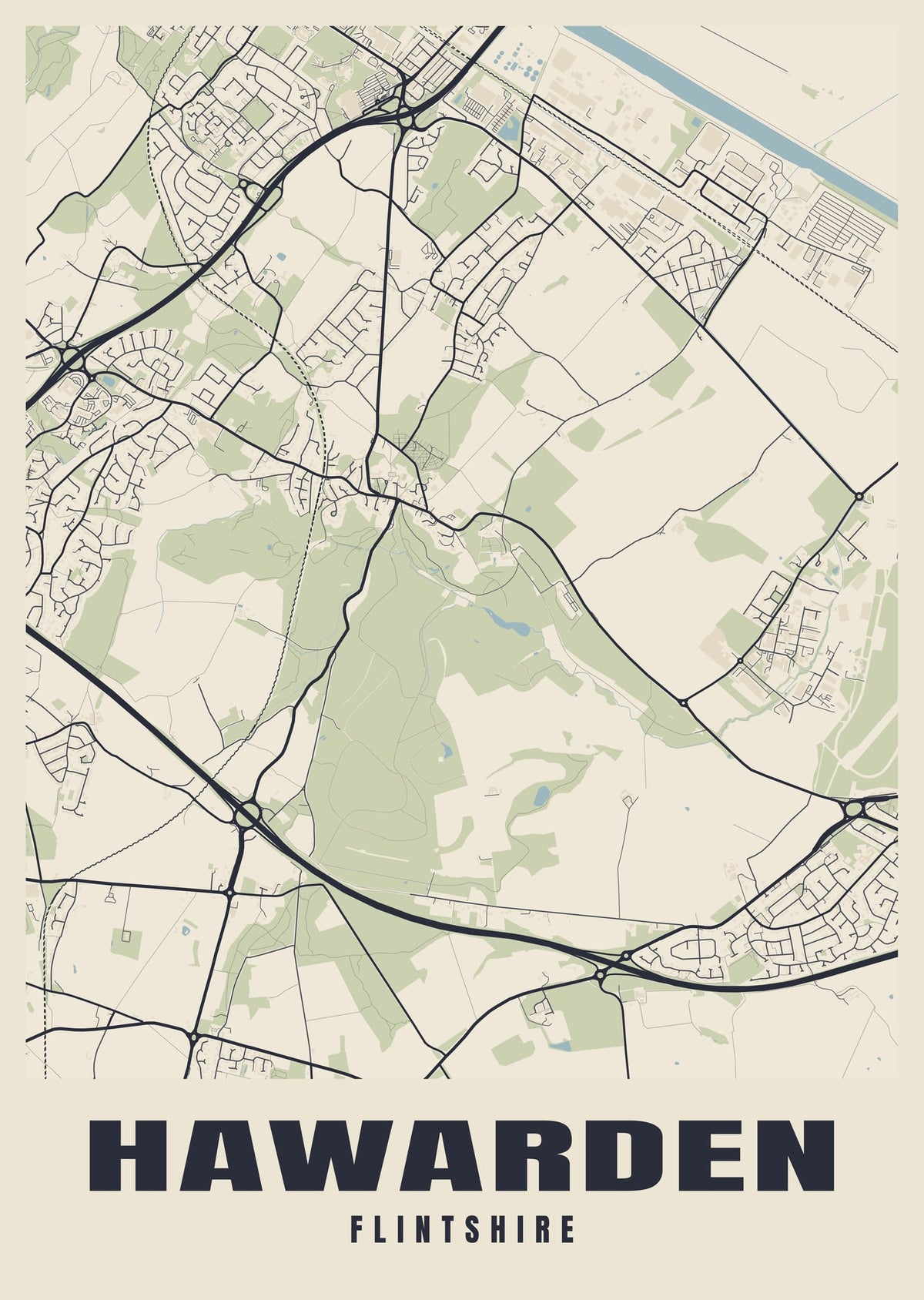 Street map poster of Hawarden, Flintshire